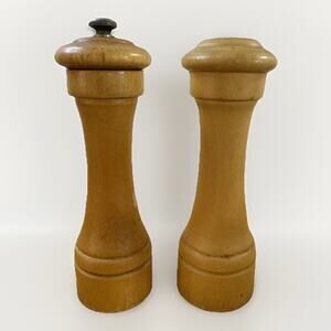 Vintage Peugeot France Wooden Salt Pepper Mill Grinder Set Mid Century Beechwood